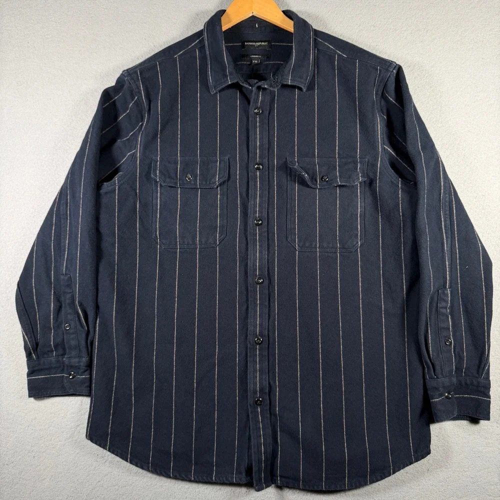 Banana Republic Mens XXL Navy Blue Pinstripe Cotton Button Down Shirt 505082-00
